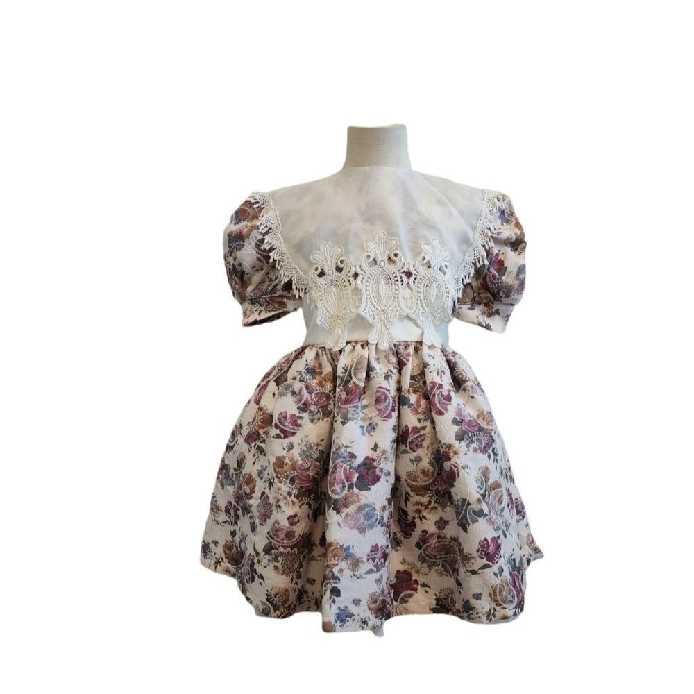 Vintage Tapestry Floral Paisley Cottage Core Large Embroidered Collar Dress 5
